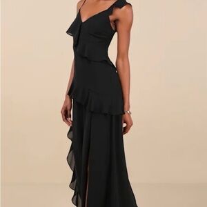Elegant Black Ruffled Women's Dress